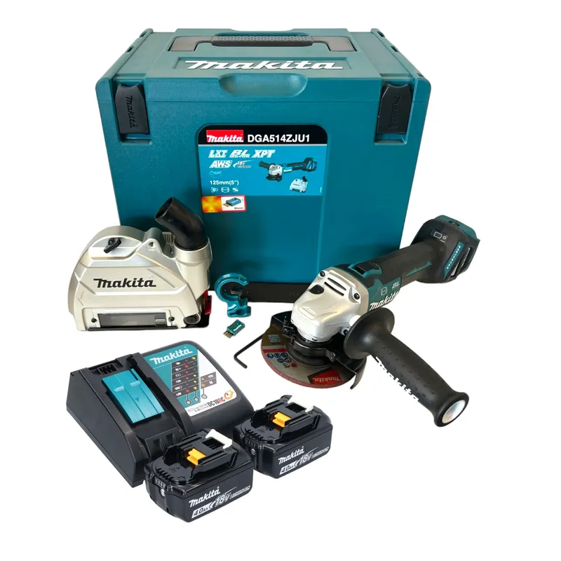 Preisknaller Makita DGA 514 RMJU1 Akku Winkelschleifer 18 V 125 mm Brushless + 2x Akku 4,0 Ah + Ladegerät + Makpac