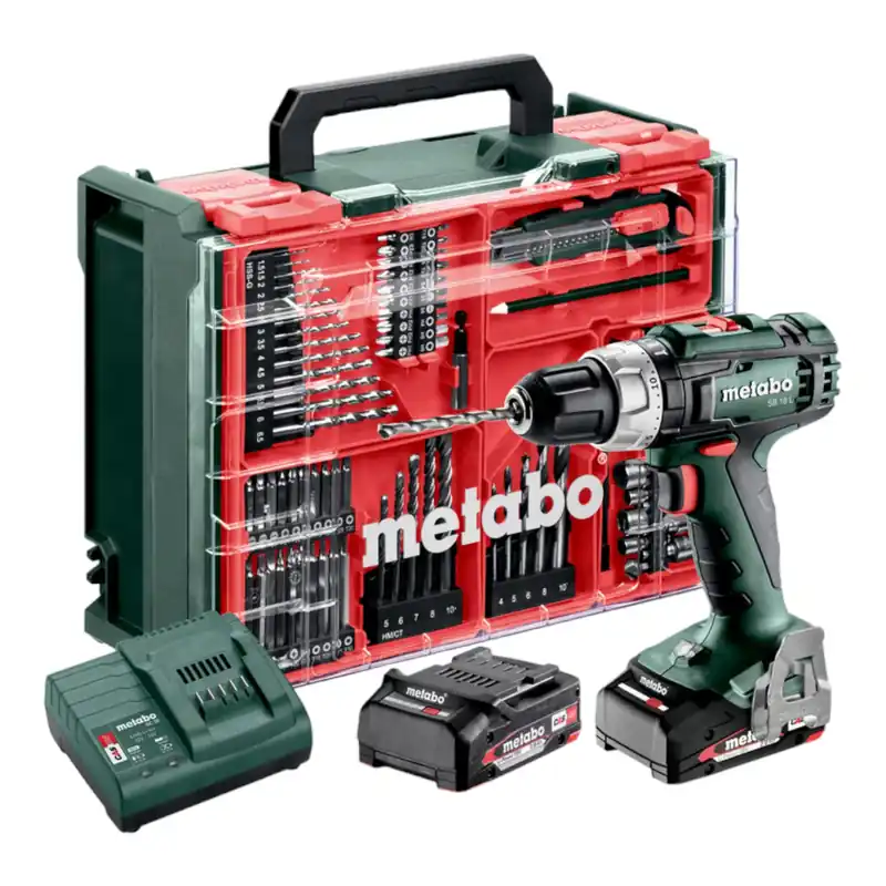Garantierte Lieferung Metabo SB 18 L Set Akku Schlagbohrschrauber 18 V 50 Nm ( 602317710 ) + 2x Akku 2,0 Ah + Ladegerät + 78 tlg. mobile Werkstatt + Koffer