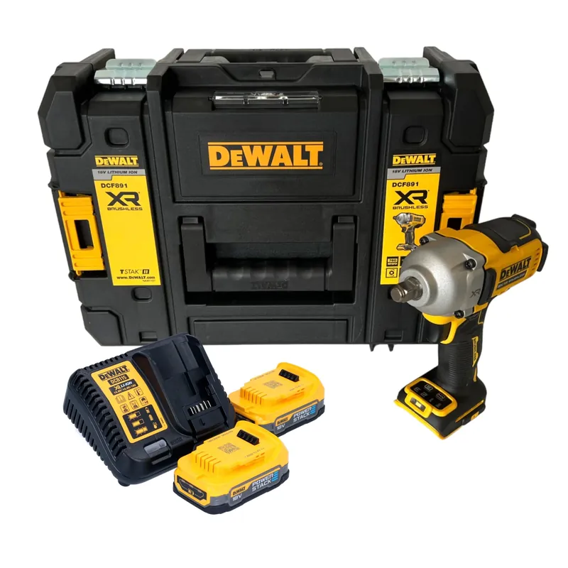 Rabatt DeWalt DCF 891 E2T Akku Schlagschrauber 18 V 1084 Nm 1/2" Brushless + 2x Powerstack Akku 1,7 Ah + Ladegerät + TSTAK