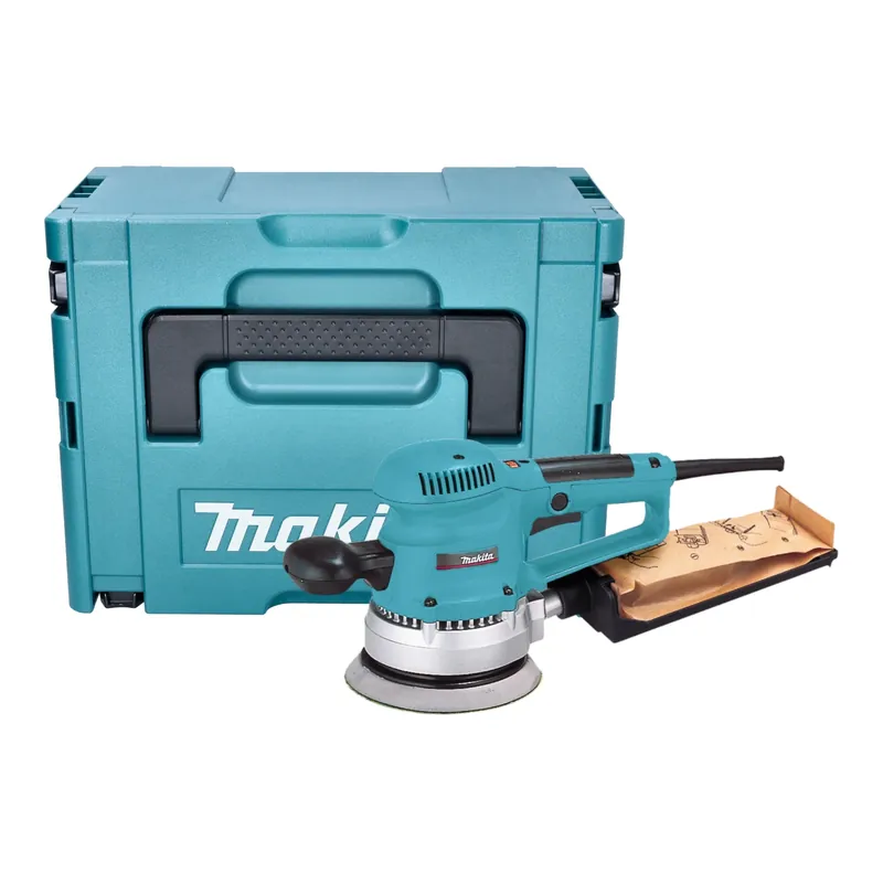Billig Makita BO 6030 JX Exzenterschleifer 310 Watt 150 mm + Schleifpapier + Makpac