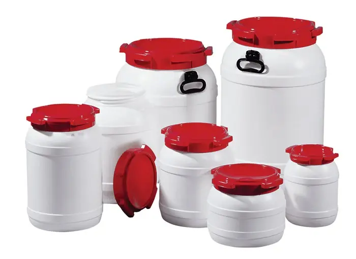 Preisknaller Weithalsfass ( 9000450106 ) 3,6 l PE weiß mit rotem Deckel Einfüllöffnung-Ø 137 mm