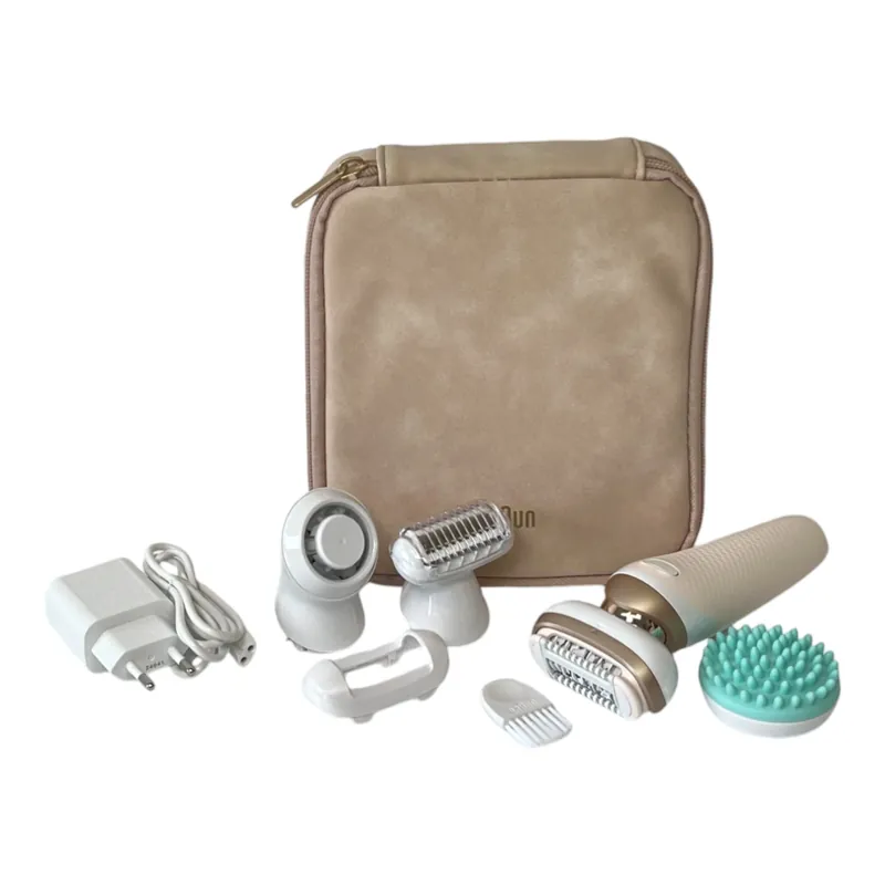 Bestpreis BRAUN Silk Epil 9-071 3D Flex Epilierer Damen Haarentferner für langanhaltende Haarentfernung + Rasieraufsatz + Massageaufsatz Weiß / Gold