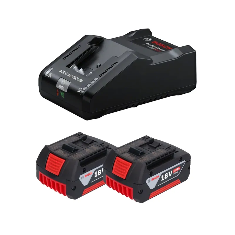 Markenprodukt Bosch Starter Set 2x GBA 18 V / 5 Ah / 5000 mAh Li-Ion Akku ( 2x 1600A002U5 ) + GAL 18V-160 Professional Ladegerät ( 1600A02T5G )