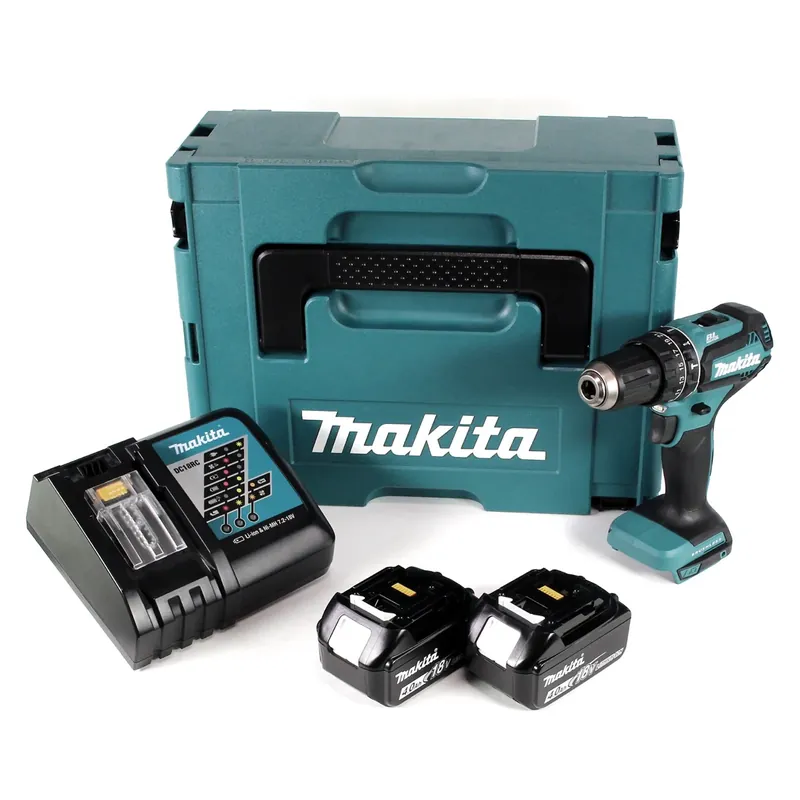 Neue Kollektion Makita DHP 485 RMJ 18 V Li-Ion Akku Schlagbohrschrauber im Makpac + 2 x 4,0 Ah Akku + Ladegerät