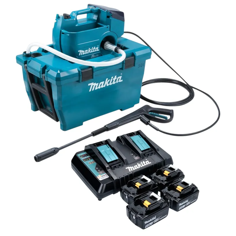 Makita DHW 080 PT4K Akku Hochdruckreiniger 36 V ( 2x 18 V ) 80 bar 380 l/h Brushless + 4x Akku 5,0 Ah + Doppelladegerät Sofort Bestellen