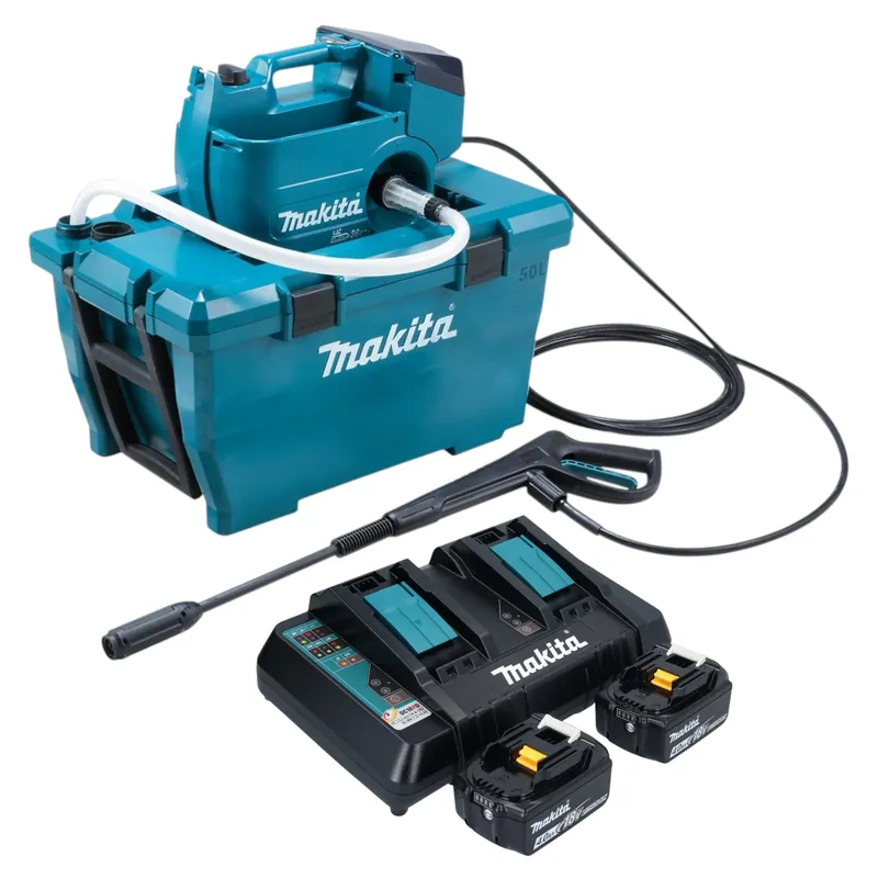 Makita DHW 080 PM2K Akku Hochdruckreiniger 36 V ( 2x 18 V ) 80 bar 380 l/h Brushless + 2x Akku 4,0 Ah + Doppelladegerät Preiswert