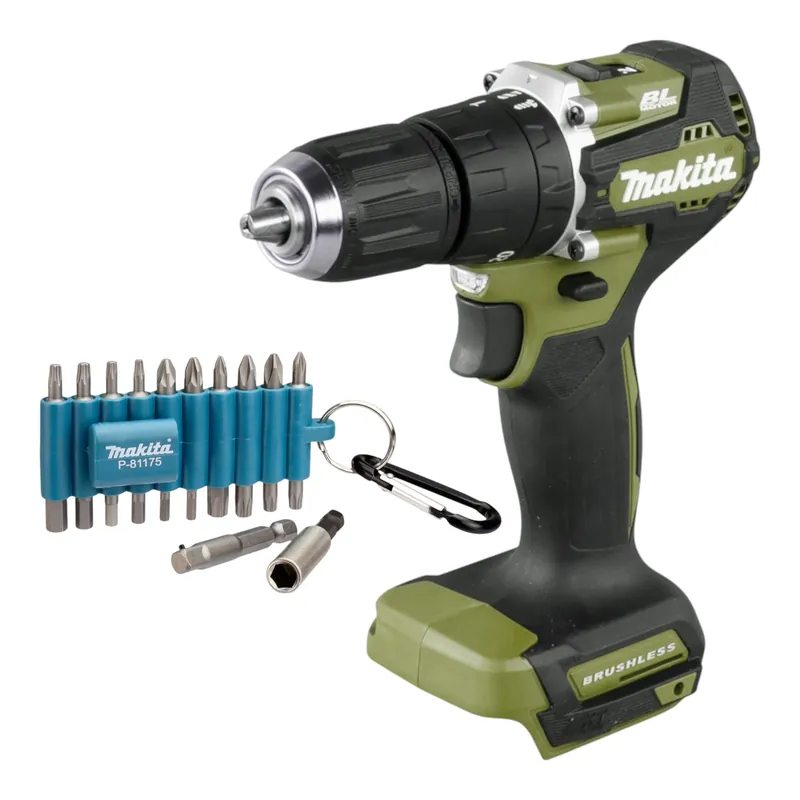Begrenztes Angebot Makita DHP 487 ZO Akku Schlagbohrschrauber 18 V 40 Nm Brushless Olive Outdoor Adventure Serie + 22 tlg. Bit Set - ohne Akku, ohne Ladegerät