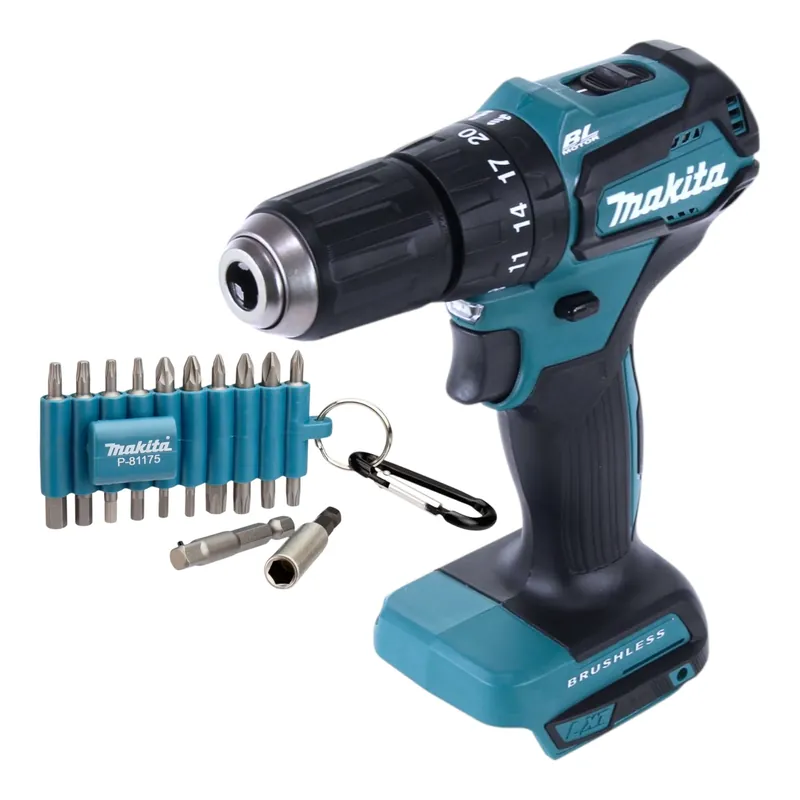 Makita DHP 483 Z Akku Schlagbohrschrauber 18 V 40 Nm Brushless + 22 tlg. Bit Set - ohne Akku, ohne Ladegerät Kracherpreis