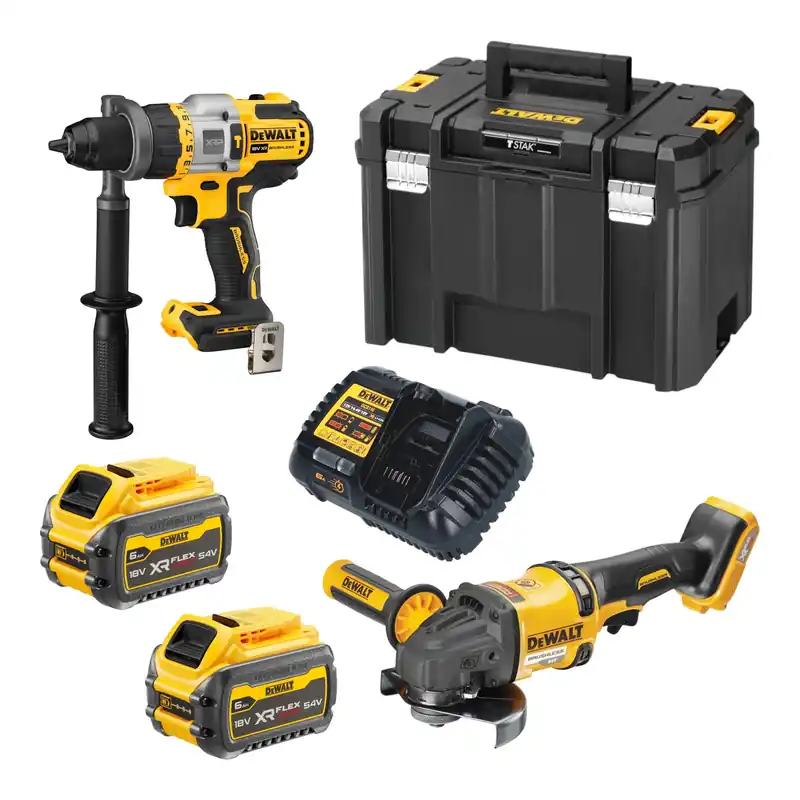 Sofort Bestellen DeWalt DCK 2016 T2T Akku Kombopack Set 18 V / 54 V FlexVOLT DCD 999 Schlagbohrschrauber + DCG 418 Winkelschleifer + 2x Akku 6,0 Ah + Ladegerät + TSTAK