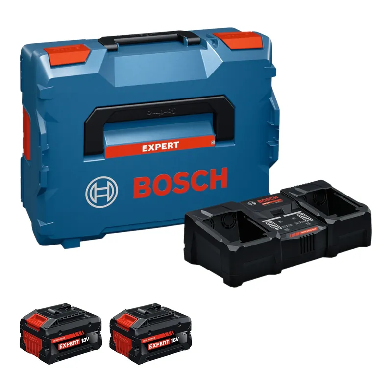Geprüft Bosch EXPERT 2x EXBA18V-80 + EXAL18V2-320 Starter Set 18 V ( 1600A0373X ) + 2x Akku 8,0 Ah + Ladegerät 16 A + L-Boxx