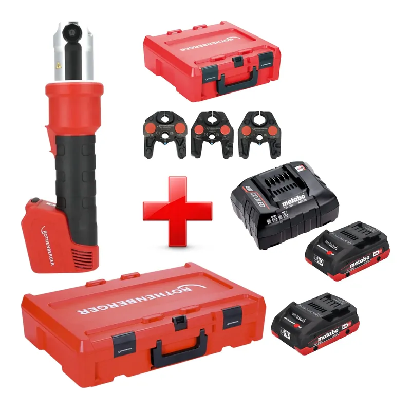 Abverkauf Rothenberger ROMAX NANO Akku Pressmaschine 18 V 34 kN CAS + 2x LiHD Akku 4,0 Ah + Ladegerät + 3 tlg. SV Pressbacken Set + Rocase