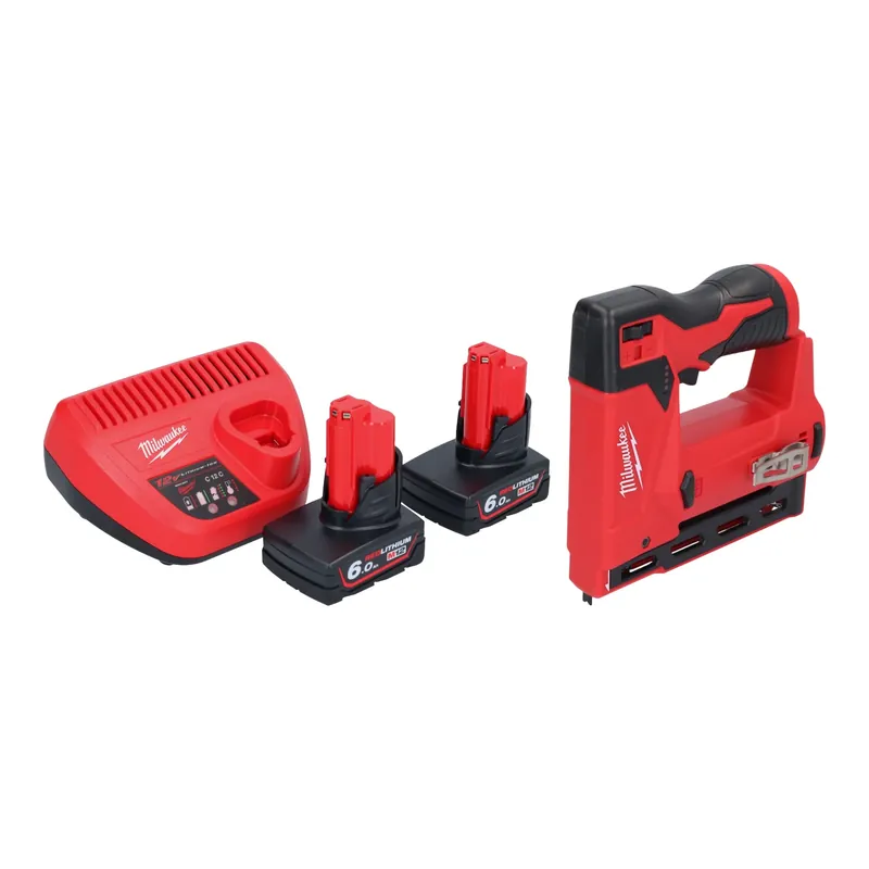 Milwaukee M12 BST-602 Akku Tacker 12 V 6 - 14 mm + 2x Akku 6,0 Ah + Ladegerät Abverkauf