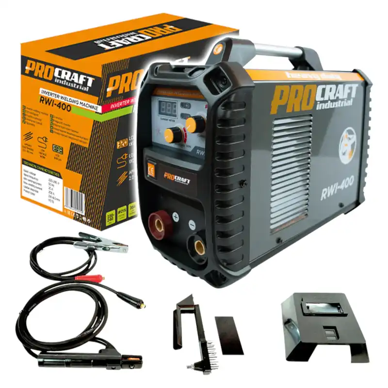 Procraft Industrial RWI-400 Inverter Schweißgerät 7 kW 20 - 200 A MMA + Schweißschutzschild + Drahtbürste + weiteres Zubehör Neue Kollektion