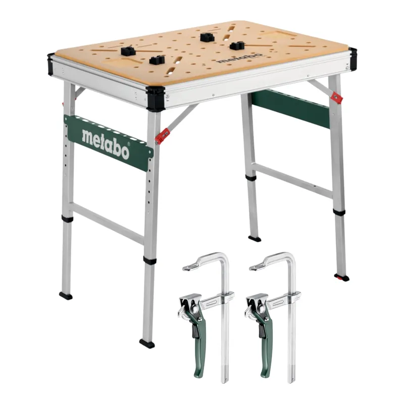 Meistverkauft Metabo MWB 100 Multifunktionstisch mobile Werkbank robuste MDF-Tischplatte + 2x Schnellspannzwinge