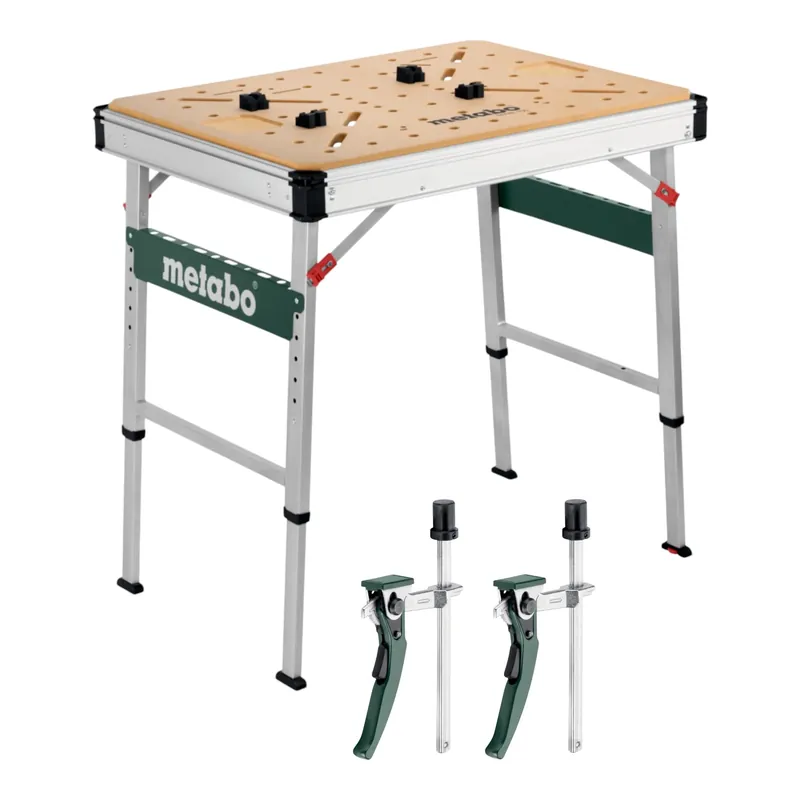 Metabo MWB 100 Multifunktionstisch mobile Werkbank robuste MDF-Tischplatte + 2x Senkrecht Schnellspannzwinge Neue Kollektion