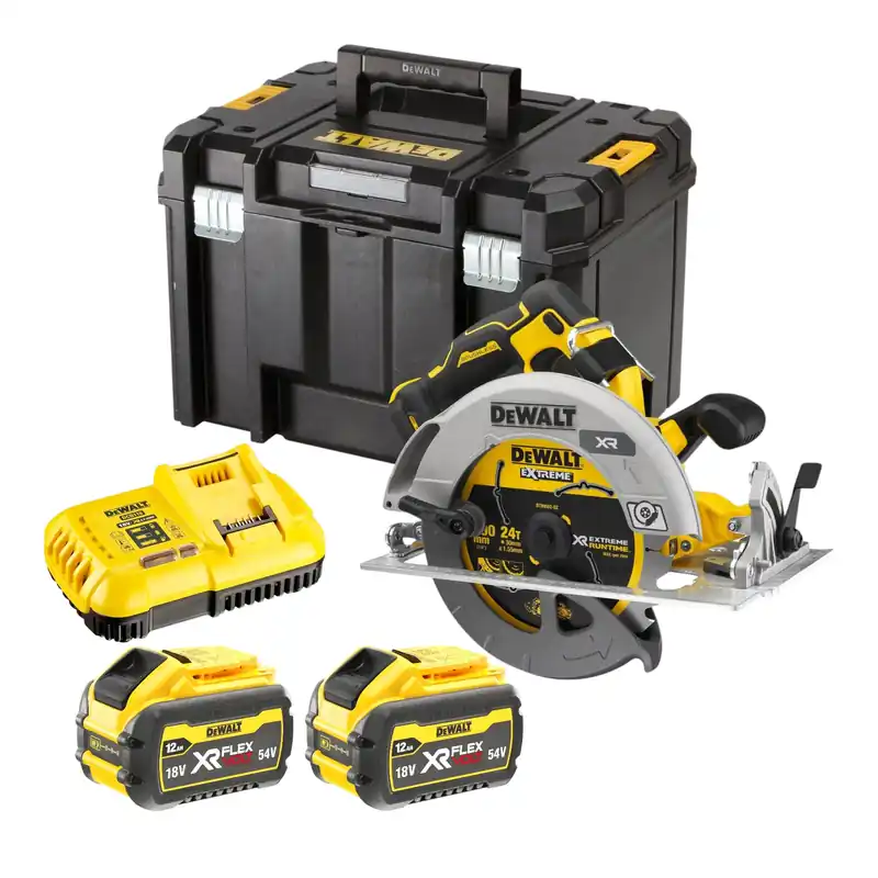 Billig DeWalt DCS 573 Y2T Akku Handkreissäge 18 V 190 x 30 mm Brushless + 2x Akku 12,0 Ah + Ladegerät + TSTAK