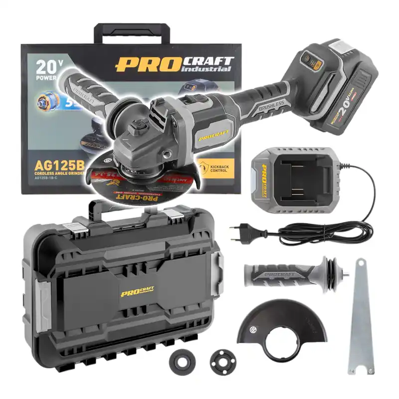Procraft Industrial AG125B-1B-C Akku Winkelschleifer 20 V 125 mm Brushless + 1x Akku 4,0 Ah + Ladegerät + Koffer Preiswert