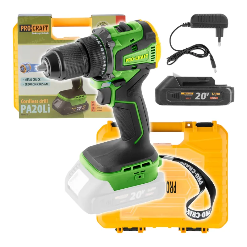 Schneller Versand Procraft PA20Li Akku Bohrschrauber 20 V 50 Nm Brushless + 1x Akku 2,0 Ah + Ladegerät + Koffer