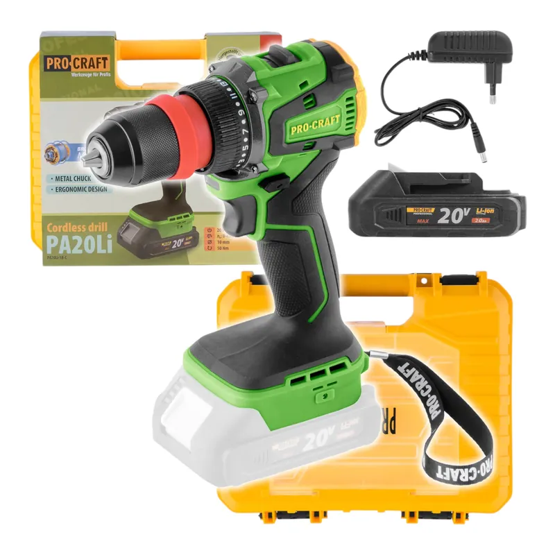 Direktkauf Procraft PA20LiDFR Akku Bohrschrauber 20 V 50 Nm Brushless + 1x Akku 2,0 Ah + Ladegerät + Koffer