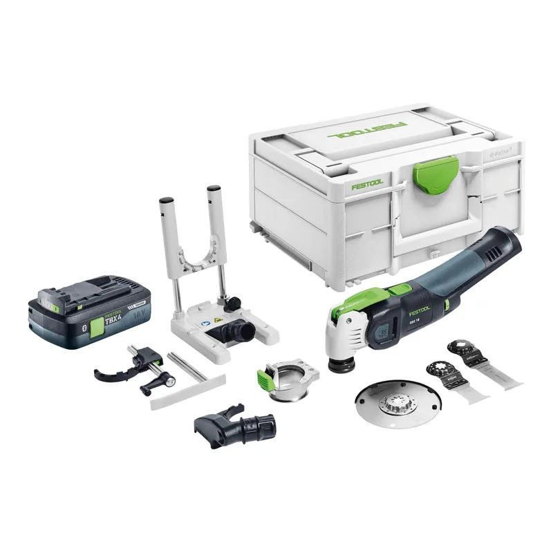 Festool OSC 18 E-Basic-Set Akku Oszillierer 18 V Starlock Max Brushless + 1x Akku 4,0 Ah + 7 tlg. Zubehör Set + Systainer - ohne Ladegerät Nur Heute