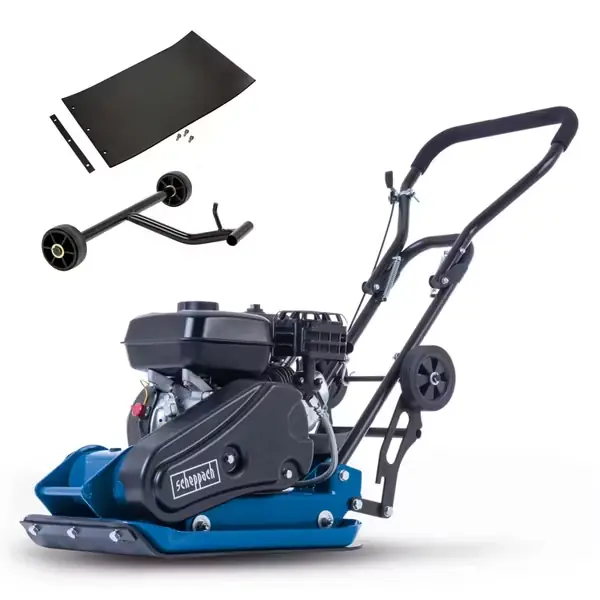 Rüttelplatte HP1100S Scheppach - 5,5PS | 57kg | 11000N | inkl. Fahrwerk & Gummimatte Mega-Angebot