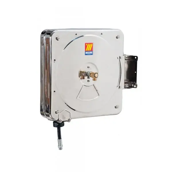 Avvolgitore industriale aria acqua INOX Meclube 18mt. 1/2" CSX-500 tubo gomma nera Versand Am Gleichen Tag