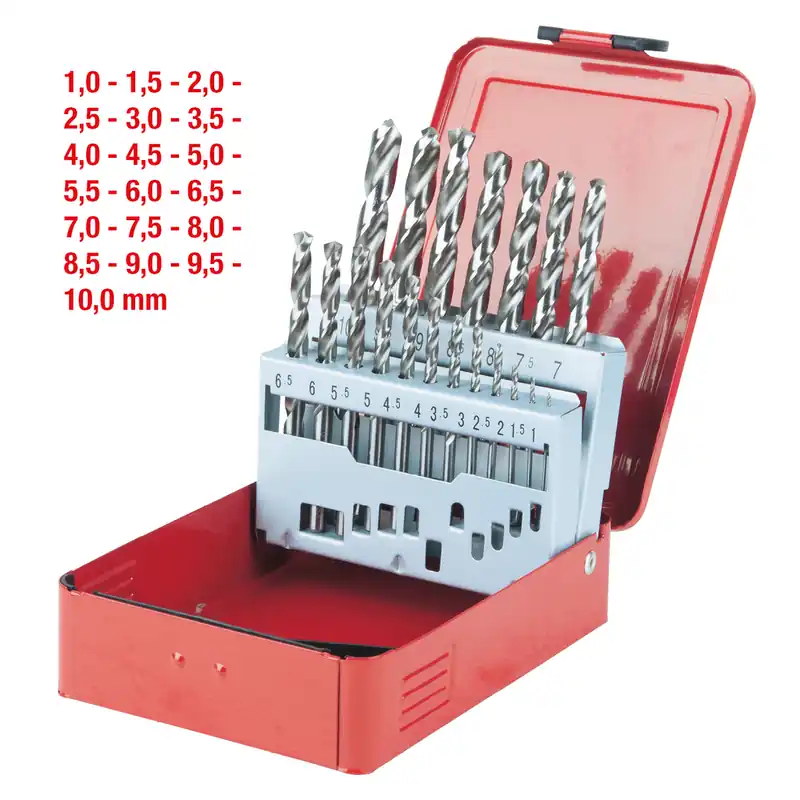 Heißes Angebot HSS-G Spiralbohrer-Satz, Stahlblechkassette, 19-tlg 1-10mm