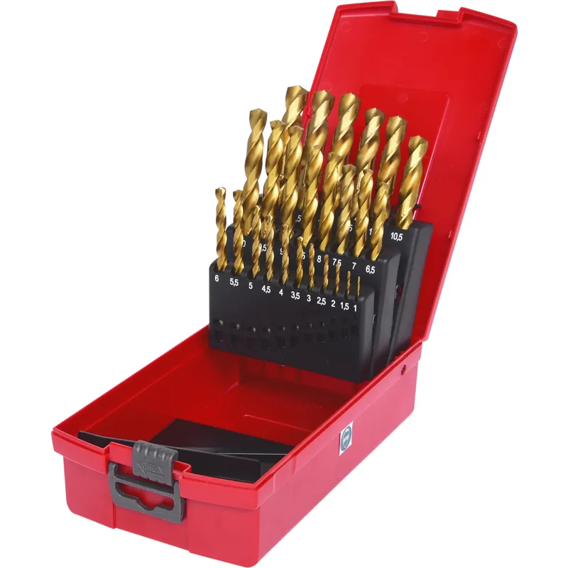HSS TiN Spiralbohrer-Satz, Kunststoffkassette 25-tlg 1-13mm Mega-Angebot