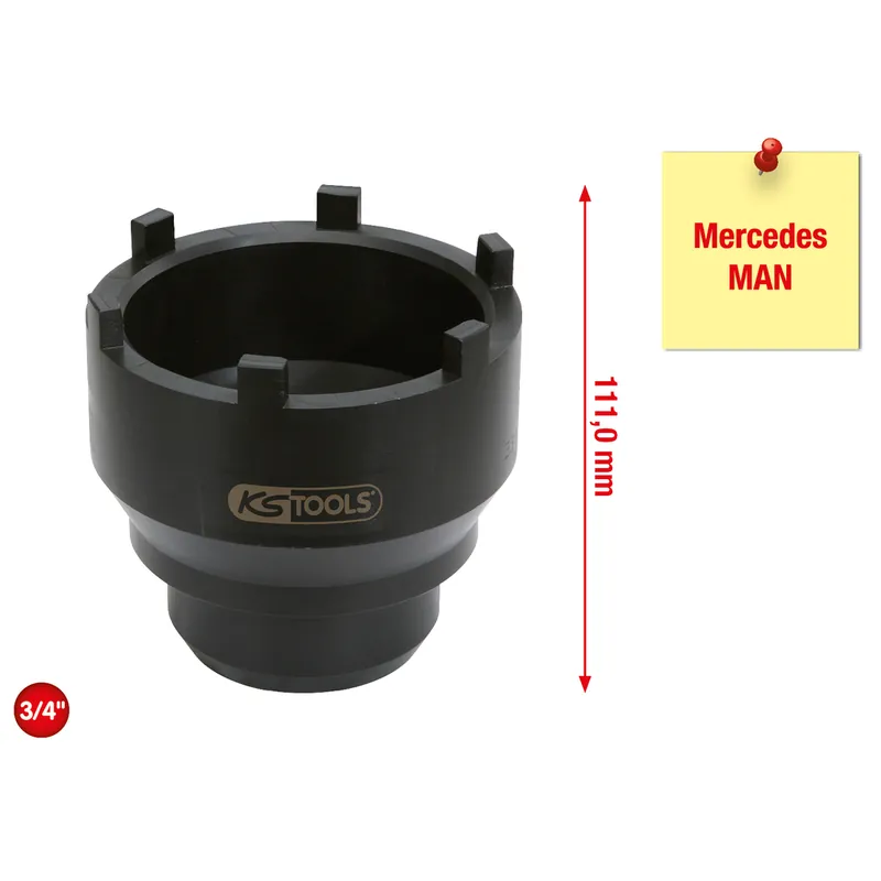 Markenprodukt 3/4" Nutmuttern-Schlüssel mit 6 Zapfen für Mercedes und MAN, 95-115mm
