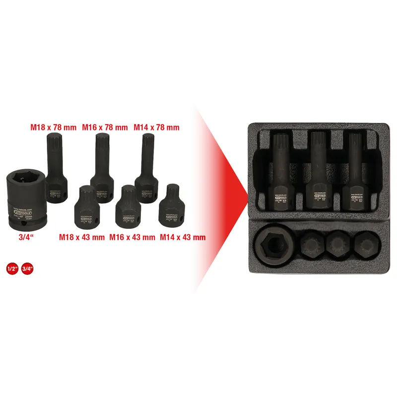 1/2" Spezial-Kraft-Bit-Stecknuss-Satz Vielzahn, 7-tlg M14-M18 Billig