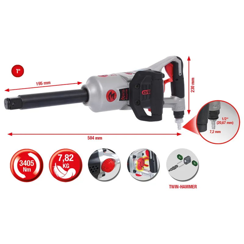 Zertifiziert 1" superMONSTER Hochleistungs-Druckluft-Schlagschrauber, 3405Nm, 504 mm