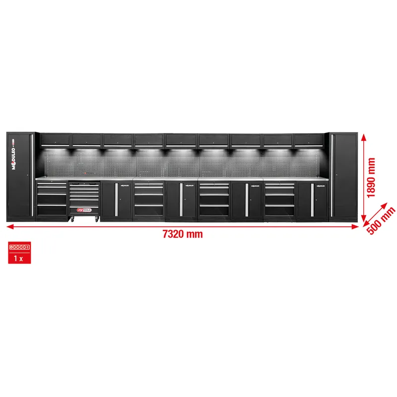 Werkstatt-Schranksystem, gerade, 7320 x 500 mm, Variante 2 Wochenendangebot